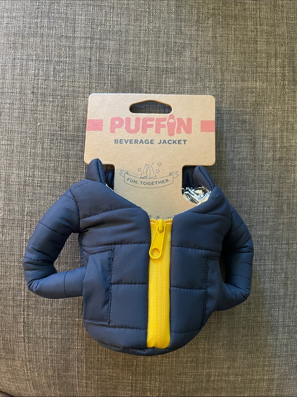 Puffin Beverage Jacket in Navy with Yellow Zipper